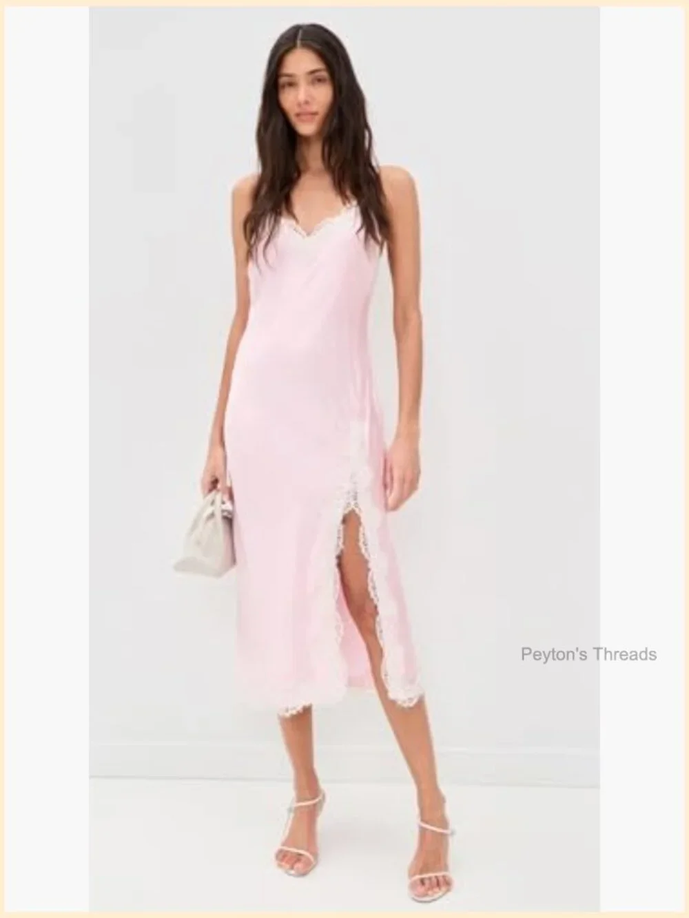 Silk Midi Dress with Floral Lace Trim - A-Line Sweetheart Neck - Picture 5 of 6